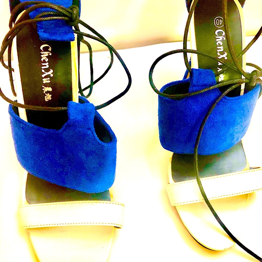 CHENXU blue and white  Silettos sandles